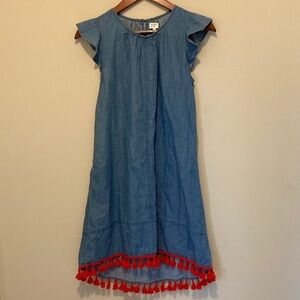 Crown & Ivy Blue Denim Kids Dress with Red Accents Girls 16